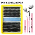 DIY eyelash extension kit with 280 clusters 10-20mm, tweezers and bond and seal tools - Fluffy Style (DIY-TZ089) / With Pink Tools
