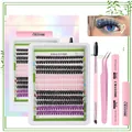 Kit de extensión de pestañas DIY con racimos negros, rosas y morados de 10-18mm - Mezcla Negro/Rosa/Púrpura con Herramientas Rosas