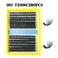 DIY eyelash extension kit with 280 clusters in 10-20mm lengths on yellow tray - Natural Long Style (DIY-TZ090) / Single Box Lashes