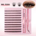 Pink DIY individual lash extensions kit with bond, seal, and tweezers for volume - Curled Fluffy Style (DIY-TZ115)