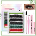 Kit de pestañas de colores 10-18mm con pegamento, pinzas y pestañas en grupos mixtos - Mezcla Negro/Verde Oscuro/Rojo con Herramientas Rosas