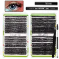 DIY cluster eyelash extension kit with glue, tweezers, and 10-16mm D curl lash segments - DIY-JMS-060 With Black 4-Piece Tool Kit