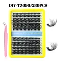 DIY 280 clusters eyelash extension kit with tweezers in yellow box 10-20mm lengths - Natural Long Style (DIY-TZ090) / With Pink Tweezers
