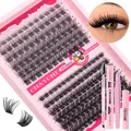 Set ciglia finte fai-da-te con ciuffetti 10-18mm, colla, sigillante e pinzette rosa - DIY-SET-333 Con Strumenti