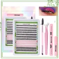 Kit pestañas postizas de colores 10-18mm con adhesivo, sellador y pinza rosa - Mezcla Negro/Rosa con Herramientas Rosas