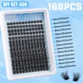 DIY cluster lashes set with 168 pieces in various lengths from 8mm to 16mm on a tray - Segmented Eyelash Tray / DIY-SET-336