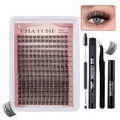 DIY cluster lashes set with mixed lengths 8-16mm bond seal remover and tweezers - DIY-SET-329 / Eyelashes With 4-Piece Black Tool Set