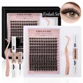 Kit extension ciglia fai-da-te con colla e pinzette oro rosa, set da 8mm a 16mm - Diy-tzyw-068 [c-track/144 Cluster]