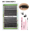 DIY Wimpernverlängerung Set mit 192 Clustern, Kleber und Pinzette für Volumen - DIY-TZ106 Stil Mit Rosa Werkzeug-Set