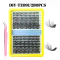DIY eyelash extension kit with 280 clusters of D-curl lashes and pink tweezers - Airy Soft Style (DIY-TZ091) / With Pink Tweezers