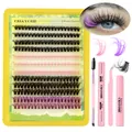 DIY Bunte Cluster Wimpern Set mit schwarz rosa lila Extensions und Werkzeugen - Schwarz Rosa Lila Wimpern Kit (DIY-SET-344+Tools)