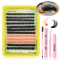 Wimpernverlängerung DIY-Set mit schwarz-orangen Wimpern, Wimpernkleber und Werkzeug - Schwarz Orange Wimpern Kit (DIY-SET-345+Tools)