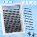 DIY cluster lashes set with 168 pieces in lengths from 8mm to 16mm on blue tray - DIY-SET-338