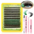 DIY Cluster Wimpernverlängerung Set mit schwarzen und grünen Wimpern und Werkzeugen - Schwarz Grün Wimpern Kit (DIY-SET-346+Tools)