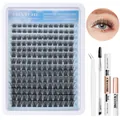 DIY cluster lashes extension kit with glue and tweezers in 8-16mm mixed lengths - DIY-SET-338 (With White Tool Set)
