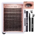 DIY individual cluster lashes kit with bond and seal glue plus remover and tweezers - DIY-SET-331 / Eyelashes With 4-Piece Black Tool Set