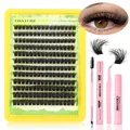 DIY Cluster Wimpernverlängerung Set mit 10-14mm Segmenten und Applikationswerkzeug - Natürlich Schwarz Wimpern Kit (DIY-SET-347+Tools)