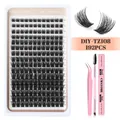 DIY cluster eyelash extension kit with 192pcs black lashes and pink bond seal tools - TZ108 Style / Pink Accessories
