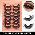 7 pares de pestañas postizas cat eye espesas y rizadas con un efecto alado dramático en negro - G7-002