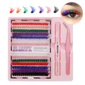 Gekleurde wimperverlengingsset met 60D 80D clusters, bond seal lijm en roze pincet tool - Multicolor gemengde DIY-set (DIY-SET-397)