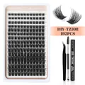 DIY cluster lashes extension kit with 192pcs black fibers, bond seal, and applicator set - TZ108 Style / Black Accessory