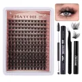 DIY cluster eyelash kit with 8-18mm lashes, bond and seal glue, remover and tweezers - DIY-SET-332 / Eyelashes With 4-Piece Black Tool Set