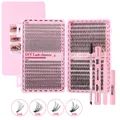 DIY cluster lashes set with pink tweezers, bond and seal, 10D to 40D mixed lengths - 10D/20D/30D/40D Mixed Lashes With 4-Piece Tool Kit (DIY-JMS-063)