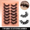 Set de 7 pares de pestañas postizas cat eye voluminosas con fibras sintéticas negras - G7-003