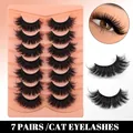 Set de 7 pares de pestañas postizas ojo de gato con volumen cruzado y efecto alargado - G7-004