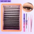 DIY cluster wimpers set met 10-18mm lengte en roze dubbelzijdige wimperlijm - Gesegmenteerde Wimpers Lijm Pincet Borstel Combo (DIY-SET-386)