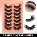Set di 7 paia di ciglia finte nere cat-eye con finitura riccia multistrato densa - G7-006