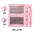 DIY cluster lash extension kit with 10D 20D lashes, bond & seal glue, and pink tweezers - DIY-SET-398 (10D & 20D)