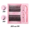 DIY eyelash extension kit with 30D and 40D clusters, bond and seal glue, pink tweezers - DIY-SET-399 (30D & 40D)