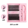 DIY eyelash extension kit with 50D 60D clusters glue and pink tweezers 8-16mm - DIY-SET-400 (50D & 60D)