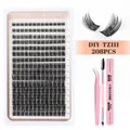 DIY cluster wimperextensions set 208 stuks 8-18mm met roze pincet en lijm - TZ111 Stijl / Roze accessoires