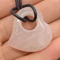 Natuurlijke hartvormige rozenkwarts stenen hanger met verstelbaar zwart koord ketting - Rozenkwarts