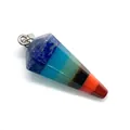 Macro shot of hexagonal cone pendant featuring multi-color seven chakra layered stones - Style 6 Hexagonal Pillar (1011-T201118014)