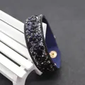 Deep blue wrap bracelet featuring natural gravel stones and gold chain leather trim - Glittering Dark Blue Style (No. 10)