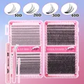 DIY individual lash extension kit with 30D and 40D cluster lashes, glue and tweezers - 10D-40D Mixed Style (With Pink Tool Set)