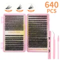 Kit extension ciglia fai-da-te con 640 ciuffi 30D-50D e colla bond seal rosa inclusa - Kit Di Colla Rosa Diy-jms-181+