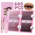 DIY individuele wimperverlengingsset 640 stuks met pincet en bond and seal lijm - Volledige Roze Collectie (DIY-JMS-201)