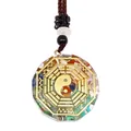 Close-up of Tai Chi resin pendant with colorful crushed stones and braided cord - Bagua Tai Chi Style (2)
