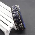 Wide navy blue leather cuff bracelet with natural stones and golden chain trim - Dark Blue Mixed Stone Style (No. 8)