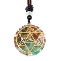 Detail of Orgone pendant with colorful natural crystals and golden geometric star - Geometric Star Style (4)