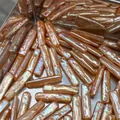 Macro shot of long champagne baroque stick pearls with strong luster for DIY jewelry - No Hole / Pink