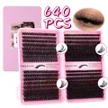 640 stuks DIY cluster wimperverlenging set, 8-16mm lengtes in roze trays - Grote Capaciteit Collectie (DIY-JMS-203)