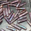 Macro shot of long baroque pearls with purple metallic luster and rainbow iridescence - No Hole / Purple