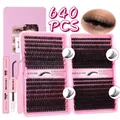 DIY cluster wimperverlenging kit met 640 stuks krullende 30D en 80D individuele wimpers - Volledige Roze Collectie (DIY-JMS-203)