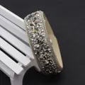 Bohemian wide leather bracelet with black and white natural crushed stone inlay detail - Black and White Textured Stone Style (No. 16)