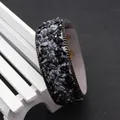 Fashionable leather bracelet with black crushed stone inlay and gold chain trim decoration - Black-Gray Stone Beige Base Style (No. 18)